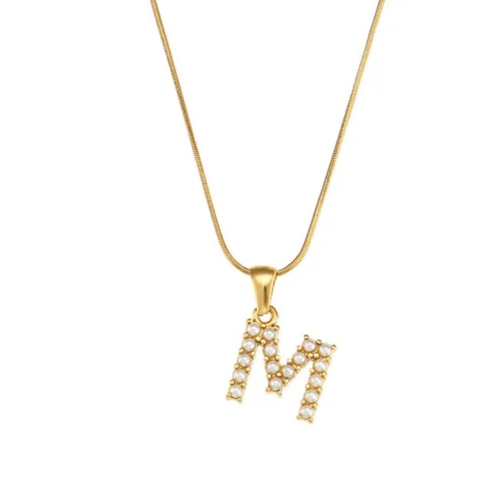 NEW 18K Gold Plated Letter M Mother Pearl Necklace
